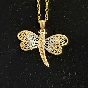 10k 3 color Dragonfly Pendant Necklace